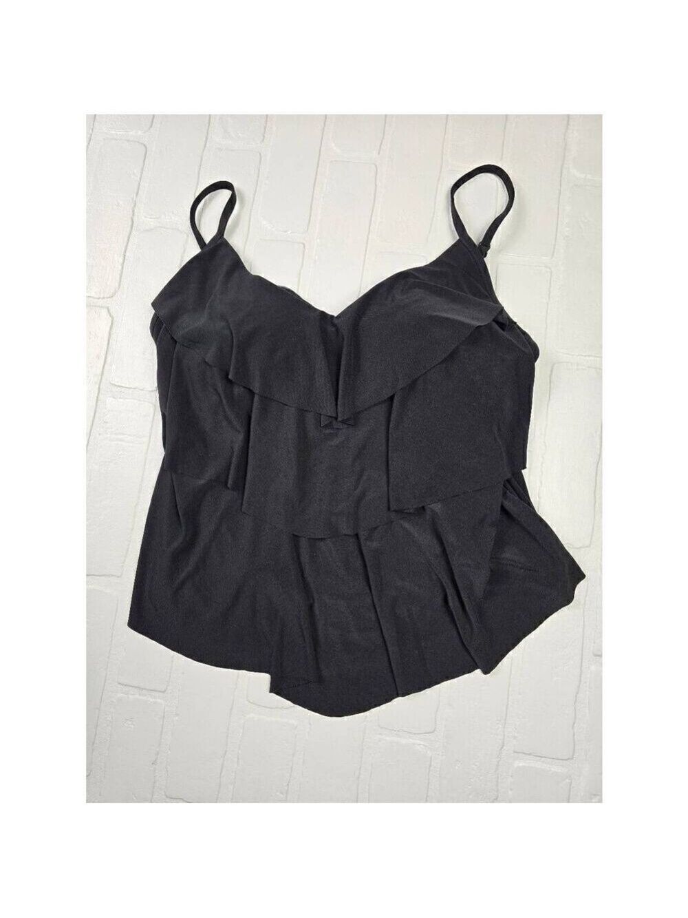Aqua Green Black Tiered Tankini Top Small